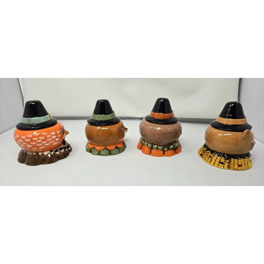 Johanna Parker Critter Bowl Pilgrim Hat Lid Transpac Thanksgiving Fall Jar Set/4